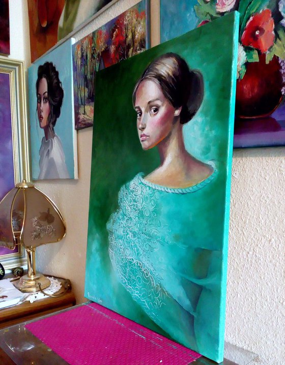CIA Secret Agent Spy " Lady Agnes " - Oil on Canvas 50 x 70cm Woman