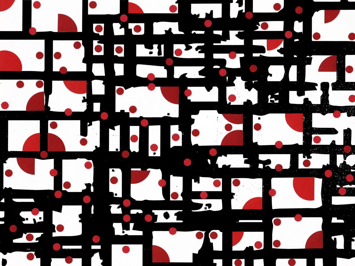 Abstract Collage By Petr Strnad, 10 X 8", Japanese Suns, Original Artwork