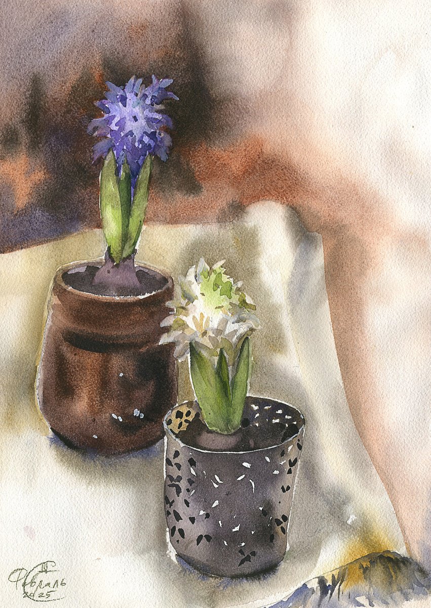 Impressionistic Drawing , Two Hyacinths By Tatyana Tokareva, 10 X 14, Artwork For Sale On Artfinder