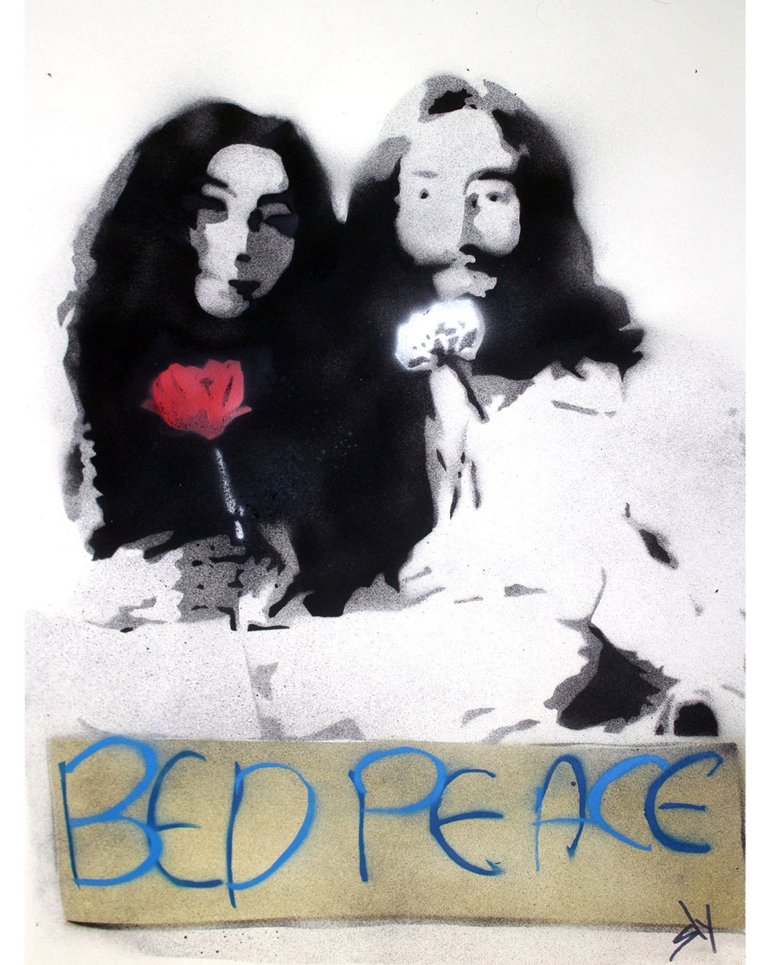 Popiconic moment No. 6: Bed peace (on canvas). Painting by Juan Sly