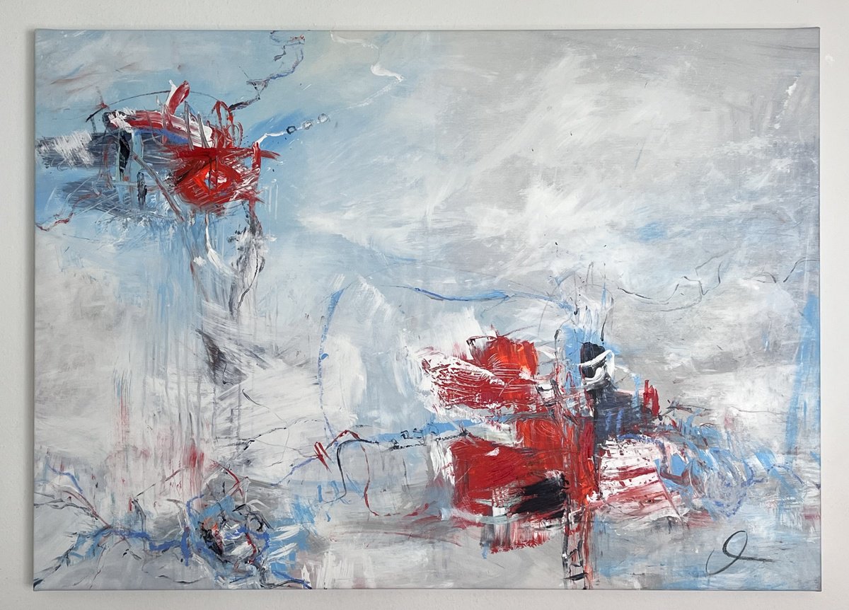 Impressionistic Abstract Acrylic Painting By Maria Bevilacqua-Fischer, 55 X 39", Certainty In Uncertainty Vi, Original Artwork