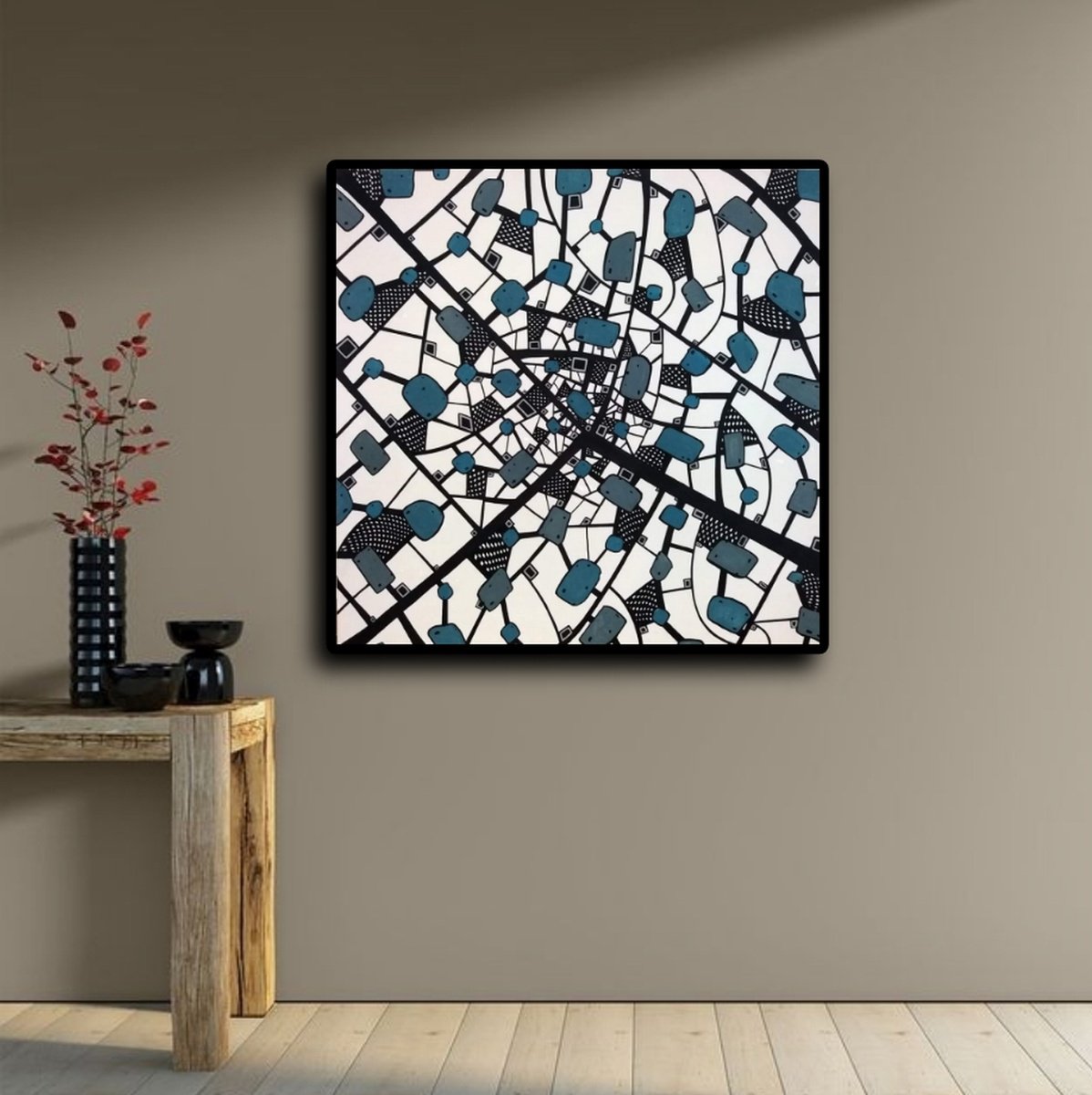 Abstract Acrylic Painting By Riccardo Ticco Capparella, 39 X 39", Dark Shines #2, Original Artwork