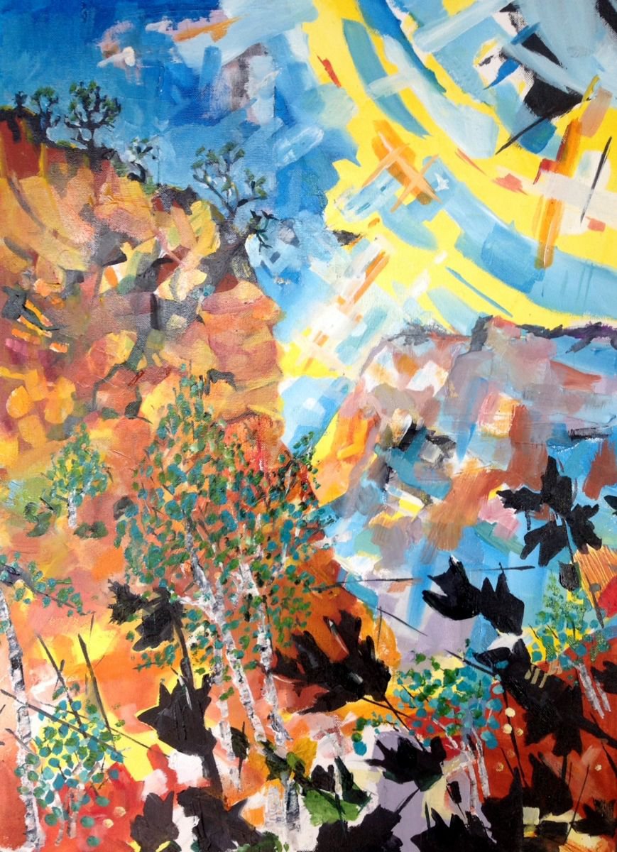 Organic Landscape Painting By Chris Walker, 20 X 28, Birches &Amp; Sycamores At Rustrel, Original Artwork