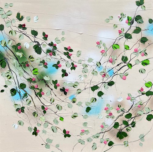 Square acrylic floral painting „Rose Ephemerality” by Anastassia Skopp