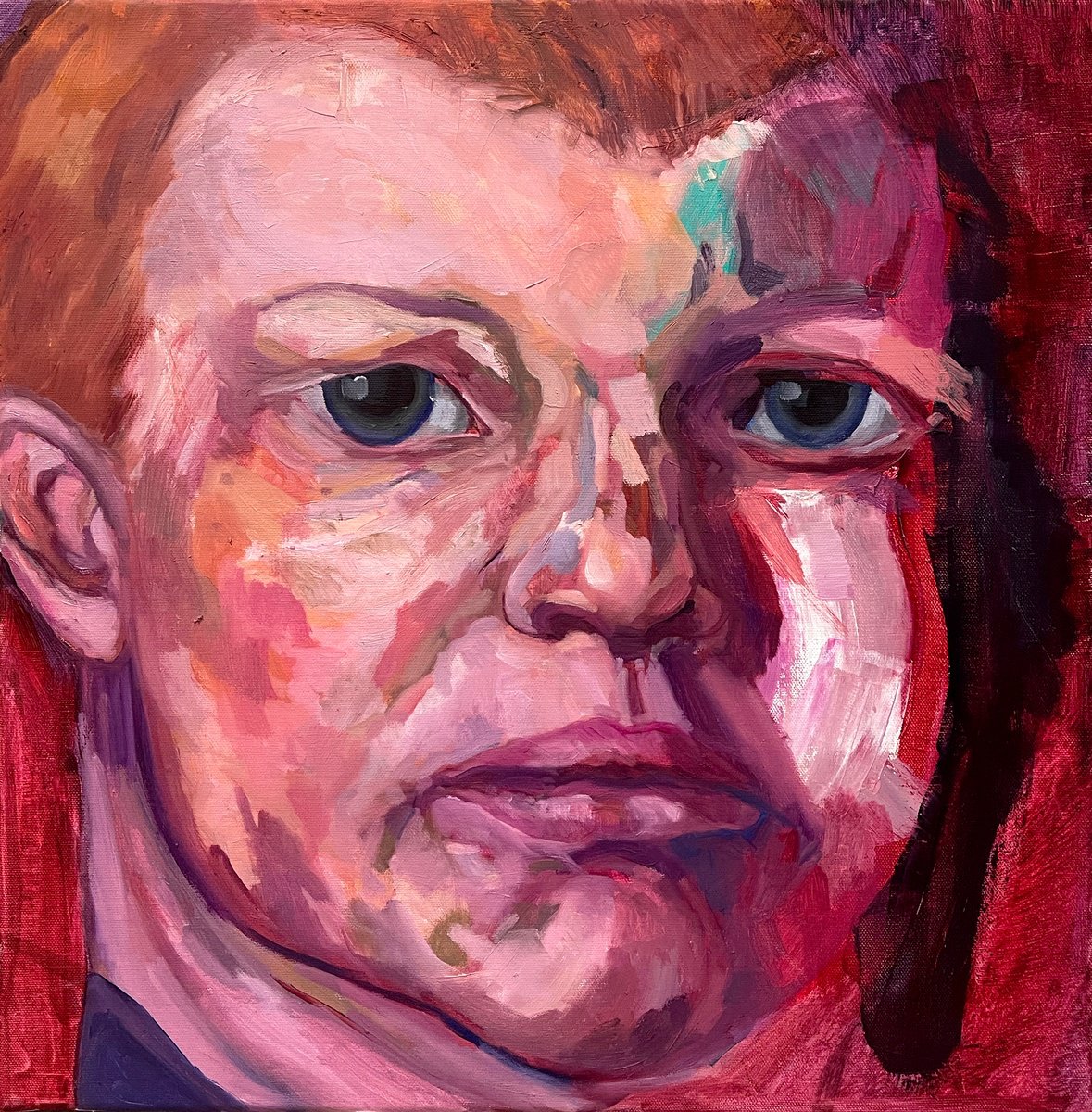 Expressive Portrait Oil Painting By Ulli Schmitt, 20 X 20", Mike, Original Artwork