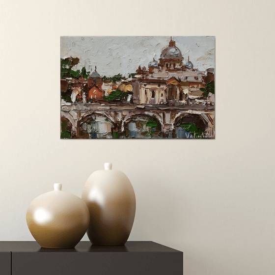 St. Angelo Bridge in Rome, Italy - Original oil impasto painting