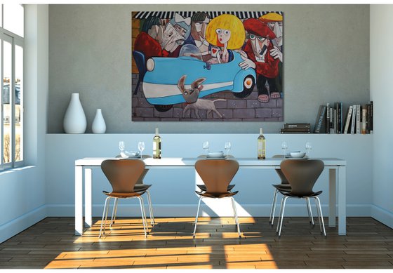 The Blond walking the dog