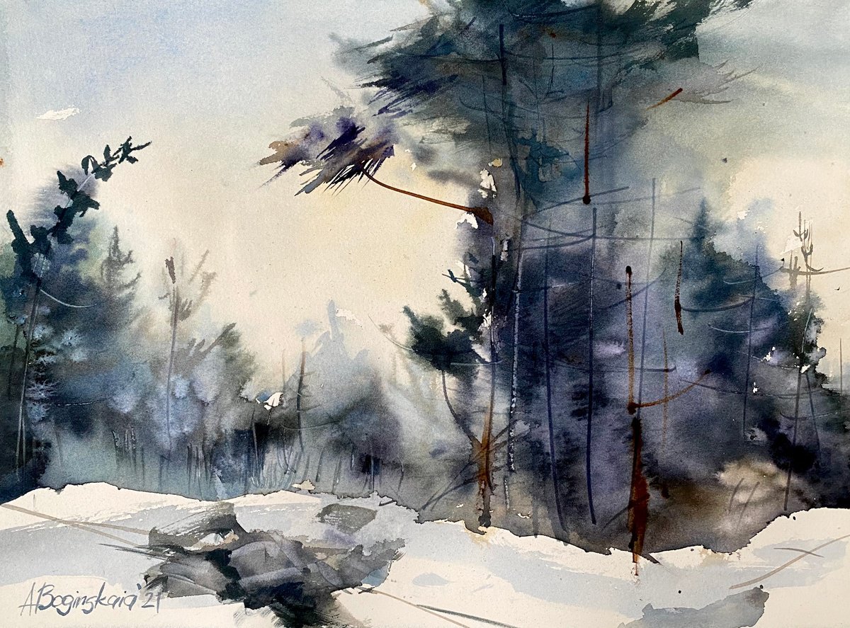 Along the road - original watercolor landscape by Anna Boginskaia