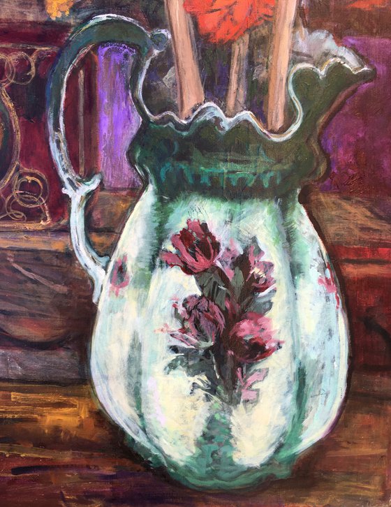 Still life with Victorian jug and Italian Biscottis
