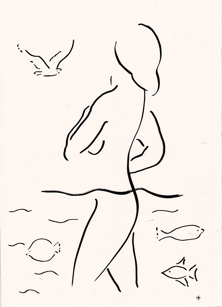 Expressive Animal Ink Drawing By David Jones, 11 X 15, Together #2502X, Original Artwork