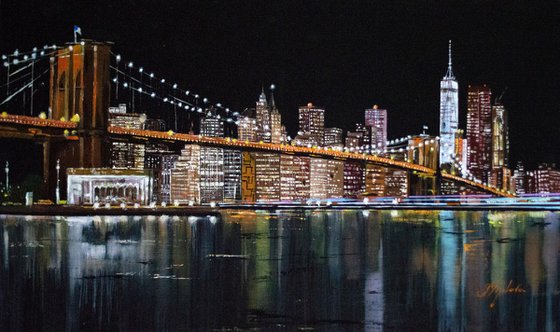 "NIGHT NEW YORK". BROOKLYN BRIDGE.