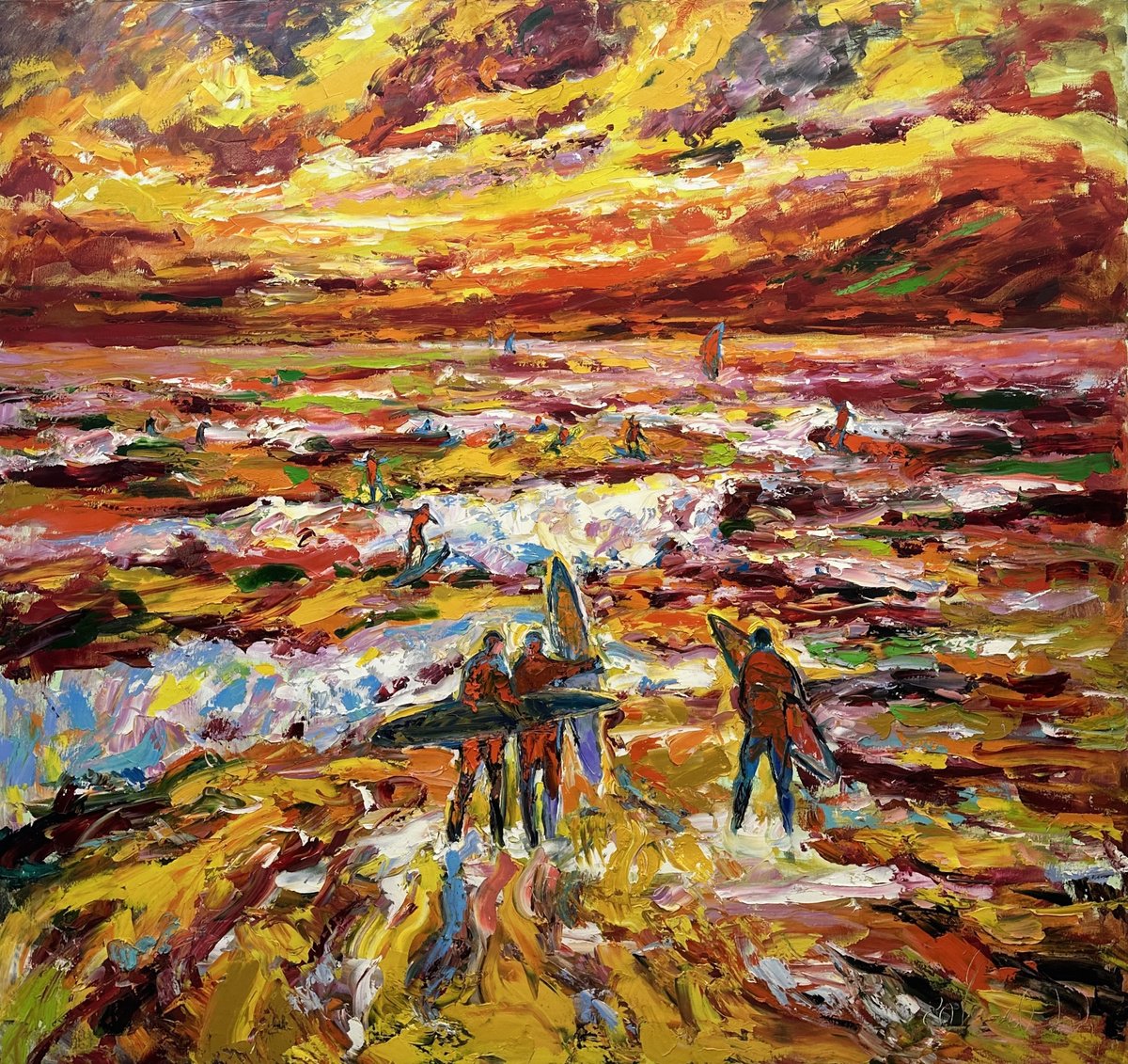 Impressionistic Landscape Oil Painting By Andrii Chebotaru, 59 X 55, Riding The Crest Of Waves. Hendaye. France., Artfinder