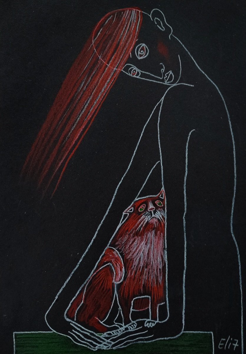 Expressive Animal Drawing By Elisheva Nesis, 9 X 13, Relationship Frames, Original Artwork