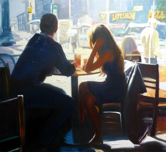 ONE DAY in a Cafe, oil painting 85x80 cm