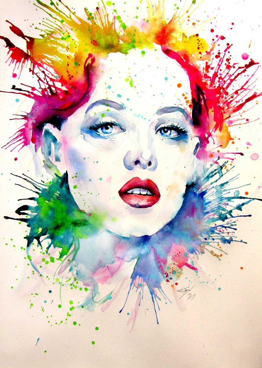 Impressionistic Watercolour , Charming Girl Ii By Kovacs Anna Brigitta, 20 X 28, Artwork For Sale On Artfinder