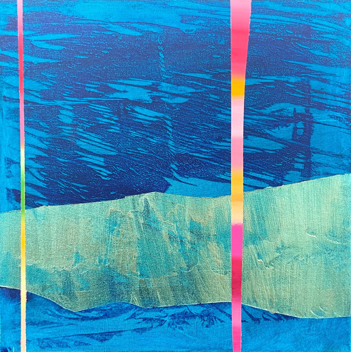 Organic Landscape Acrylic Painting By Kaliya Ka, 12 X 12", Land And Lines, Original Artwork