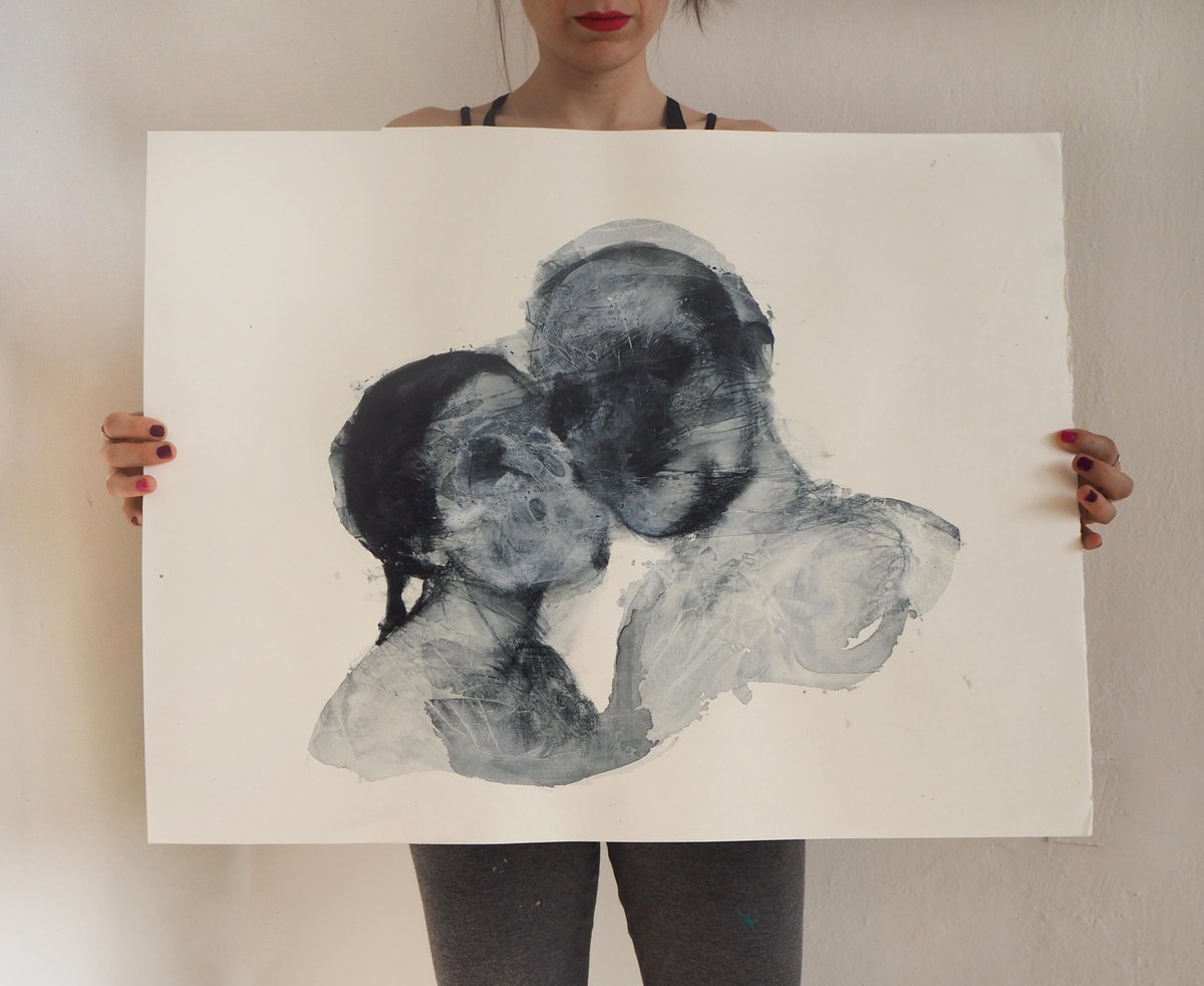 Expressive Portrait Drawing By Cynthia Gregorova, 28 X 22, We (It´s Just In The Head), Original Artwork