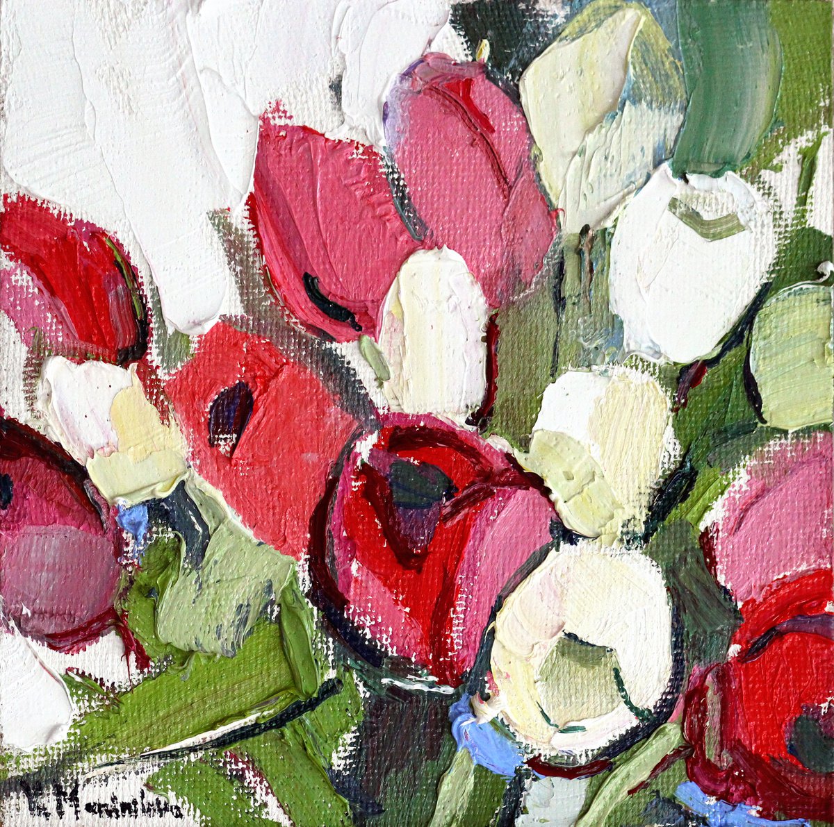 Tulip - Red flowers - Square - Gift idea by Yuliia Meniailova