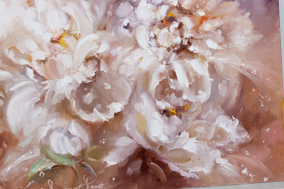 White peonies oil painting