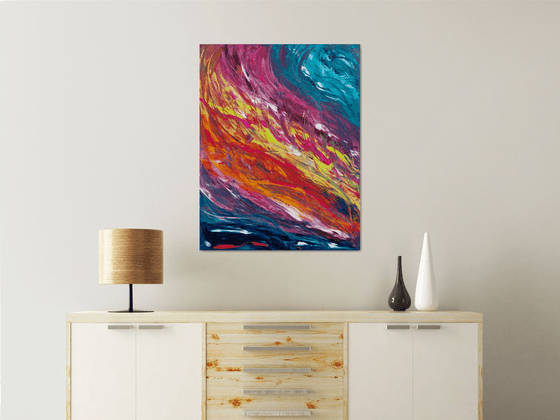Gestural multicolored work of art “Colors inside me” 70×90 cm