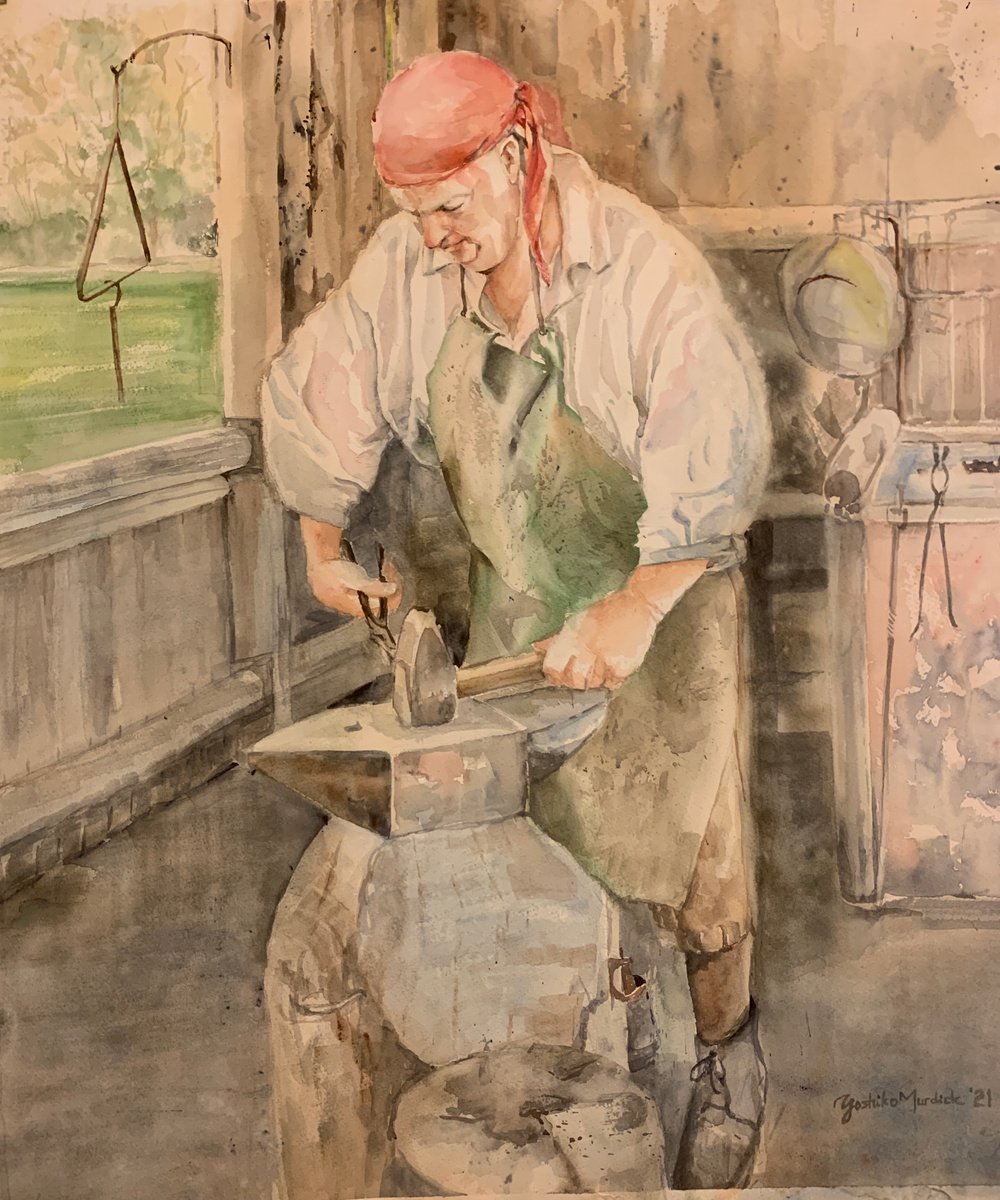 Impressionistic Watercolour , Blacksmith By Yoshiko Murdick, 22 X 26, Artwork For Sale On Artfinder
