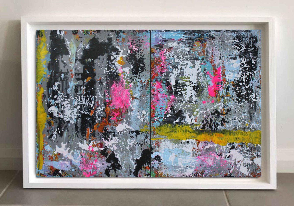 Abstract Acrylic Painting By Mir-Jan, 25 X 16", Abstract Diptych 81, Original Artwork