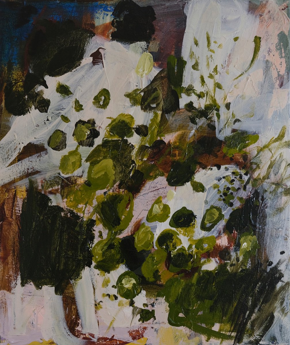 Expressive Abstract Acrylic Painting By Egle Ra, 20 X 24, Fading Into Green, Original Artwork