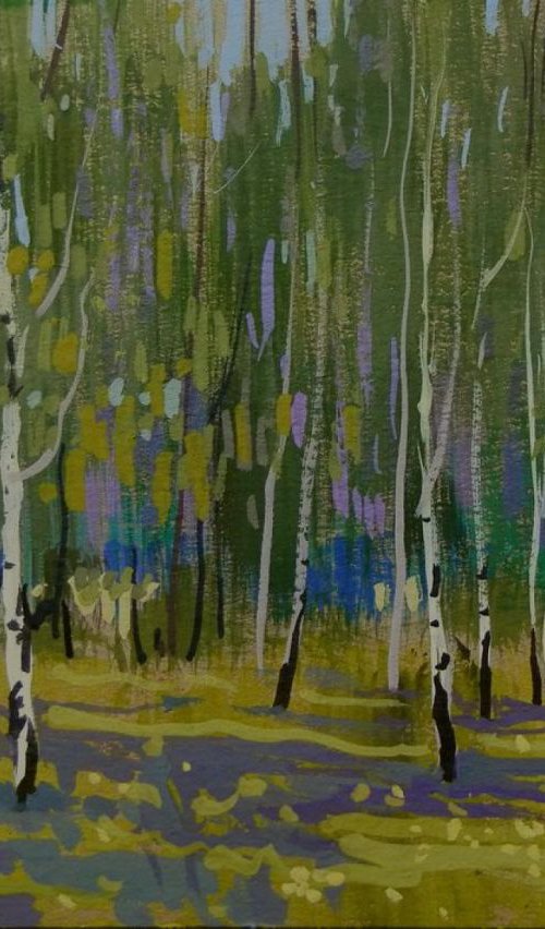 birches, original painting 30x21 cm by Sergey  Kachin