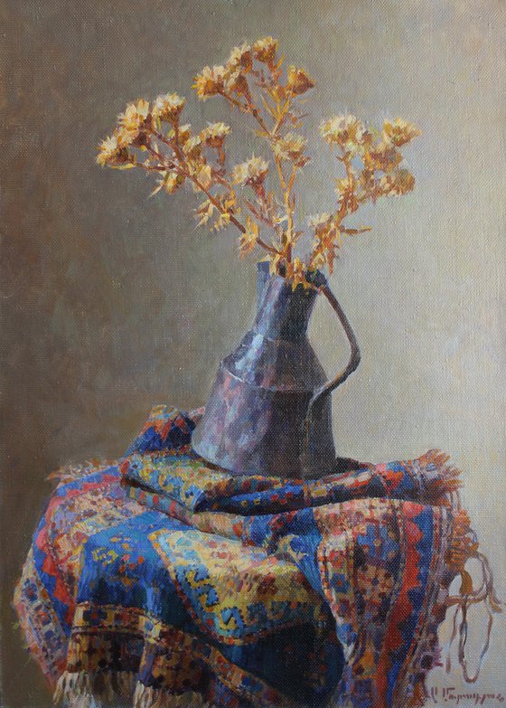 Still life  with carpet  (55x77cm, oil painting, ready to hang)