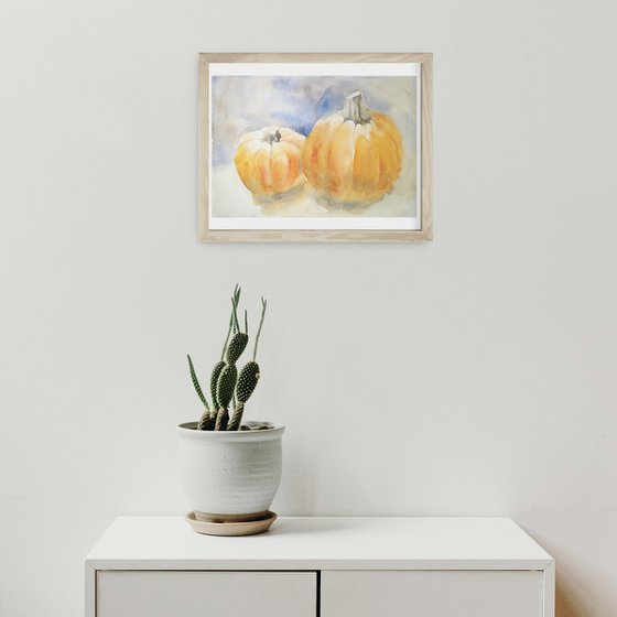 Pumpkins painting, watercolor illustration