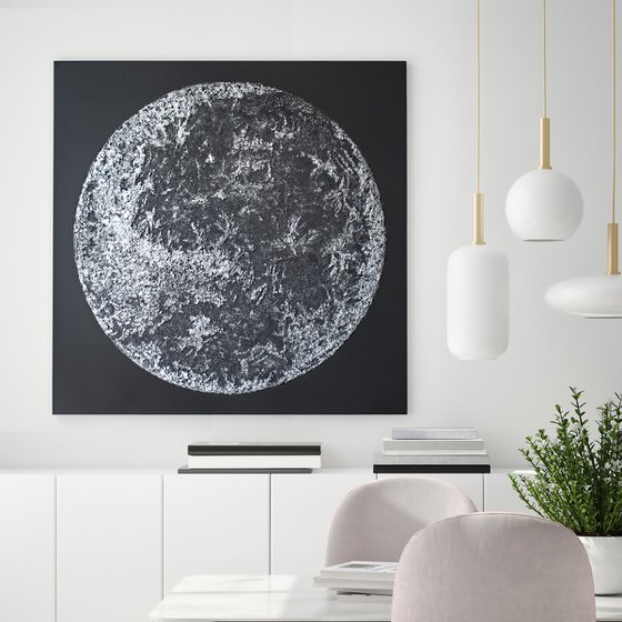 "Silver Moon" Silver moon textured art