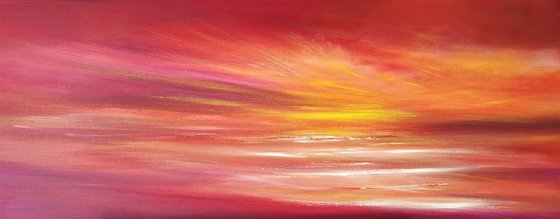 Sunset at Godrevy - Sunset, Panoramic, Red, Orange, Cornwall, Coast, Seascape