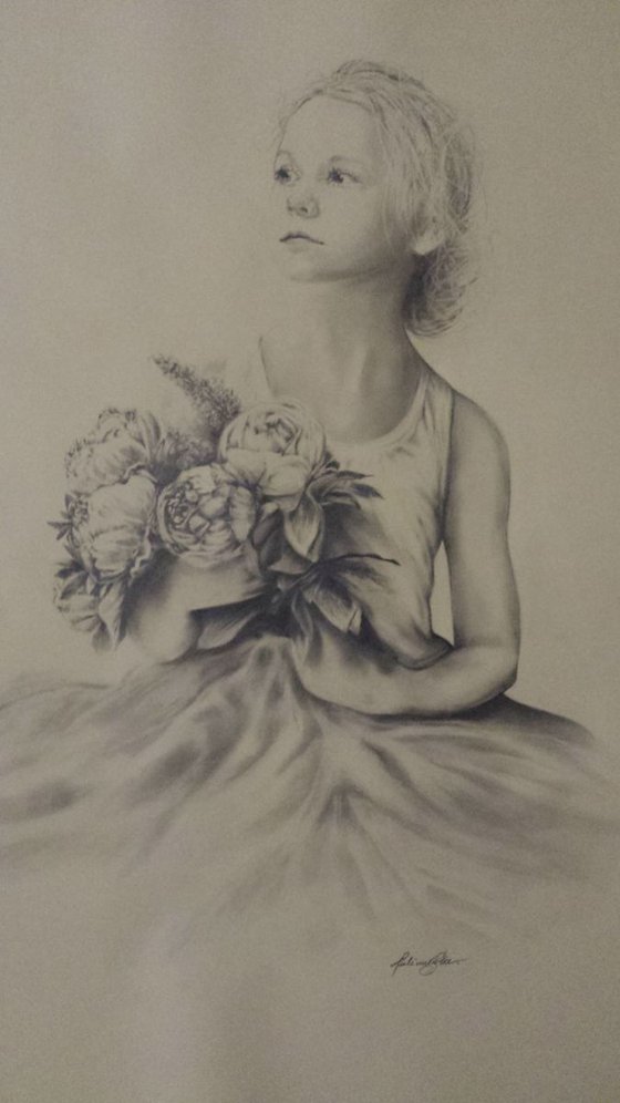 Girl with a bouquet of peony