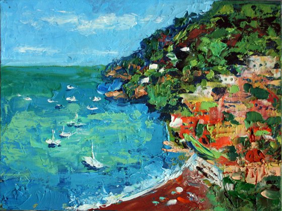 Positano. Italy / FROM MY A SERIES OF MINI WORKS / ORIGINAL OIL PAINTING