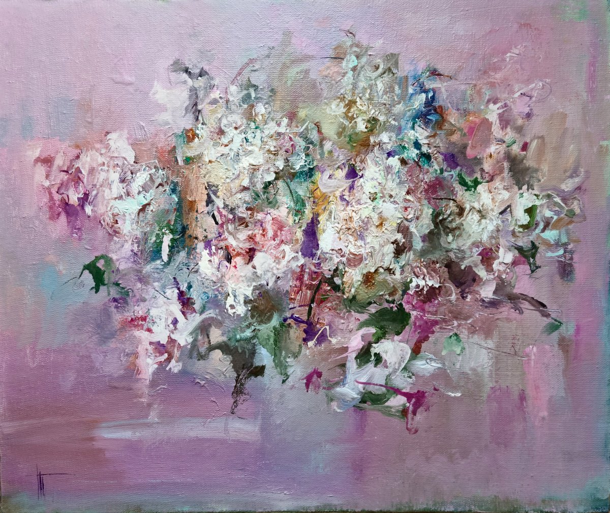 Impressionistic Botanical Oil Painting By Hennadii Penskyi, 20 X 17, Peonies Pink, Original Artwork