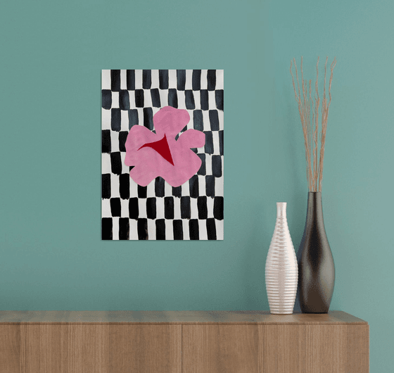 Pink Flower on Checkerboard