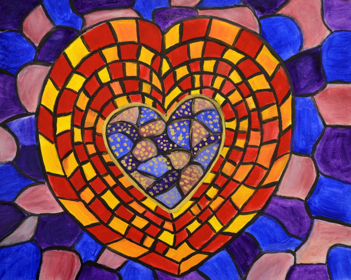 Mosaic Heart a modern colorful romantic abstract painting ON SALE a wonderful gift idea by Manjiri Kanvinde