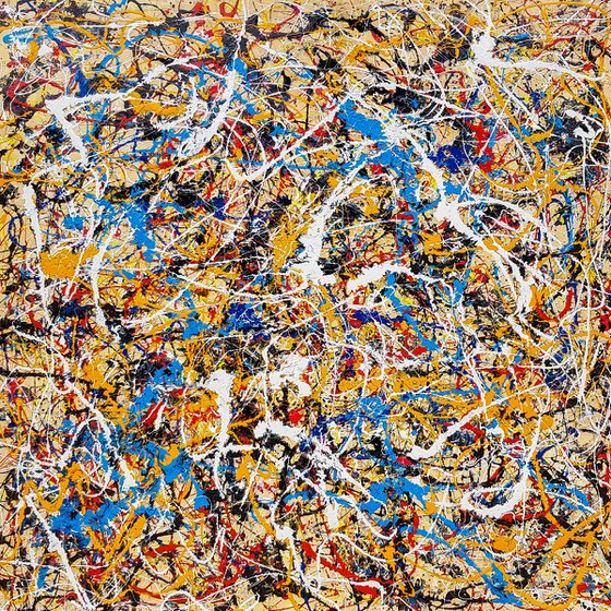 Tempus N-1 - (W)150x(H)150 cm. Style of JACKSON POLLOCK. Abstract Expressionism Painting