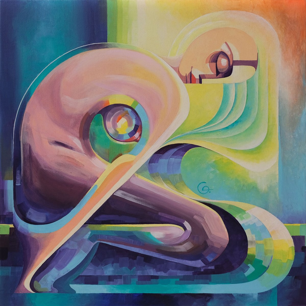 Geometric Portrait Acrylic Painting By Tetiana Gryshchenko, 20 X 20", Unbreakable, Original Artwork