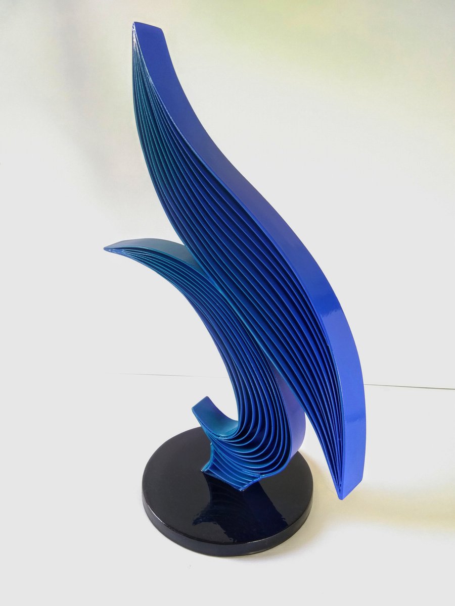 Abstract Sculpture By Cristian Cuevas, 10 X 15, Blue Landscape, Original Artwork