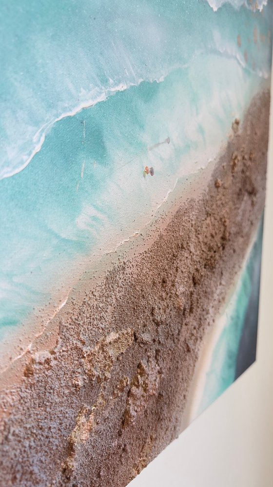 Teal Texture seascape with stingrays  1 90x60