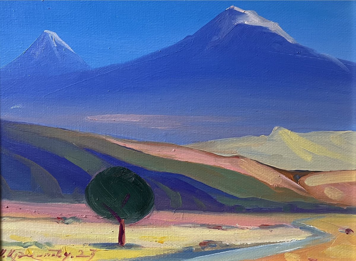 Impressionistic Landscape Oil Painting By Samvel Atasunc, 9 X 7", Majestic Peaks, Original Artwork