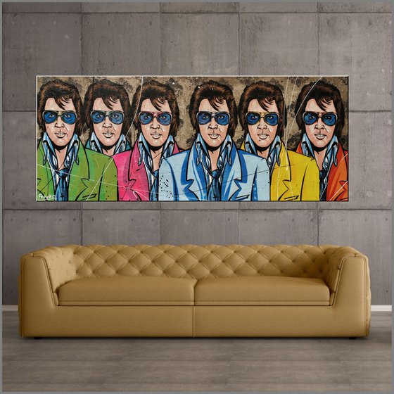 The 6 Faces of Elvis 200cm x 80cm Concrete Texture Urban Pop Art