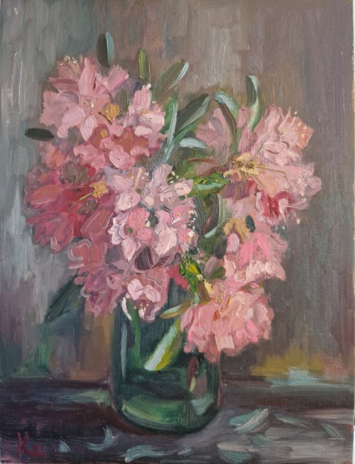 Still-life with bouquet of spring flowers "Rhododendron" by Olena Kolotova