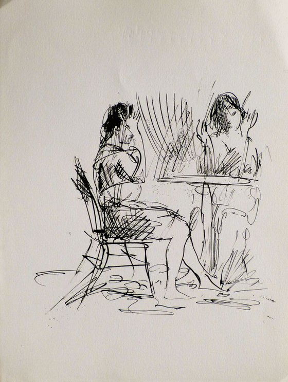 Conversation in the cafe, 25x32 cm