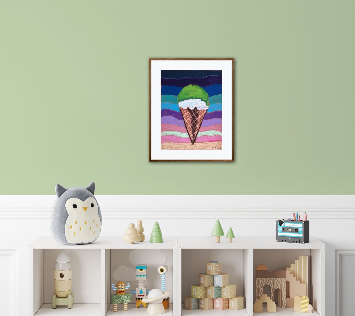 Impressionistic Still Life Painting By Roberto Munguia Garcia, 12 X 15", Two Flavor Ice Cream Cone, Original Artwork