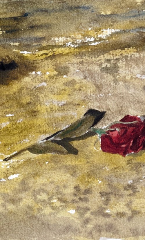 Withered Red rose by the sea by Mazen Ghurbal