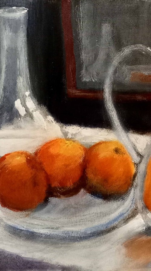 Still life with Glassware and Oranges by Alan Harris