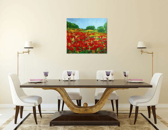 Poppies field... Flowering wildflowers... /  ORIGINAL ACRYLIC PAINTING