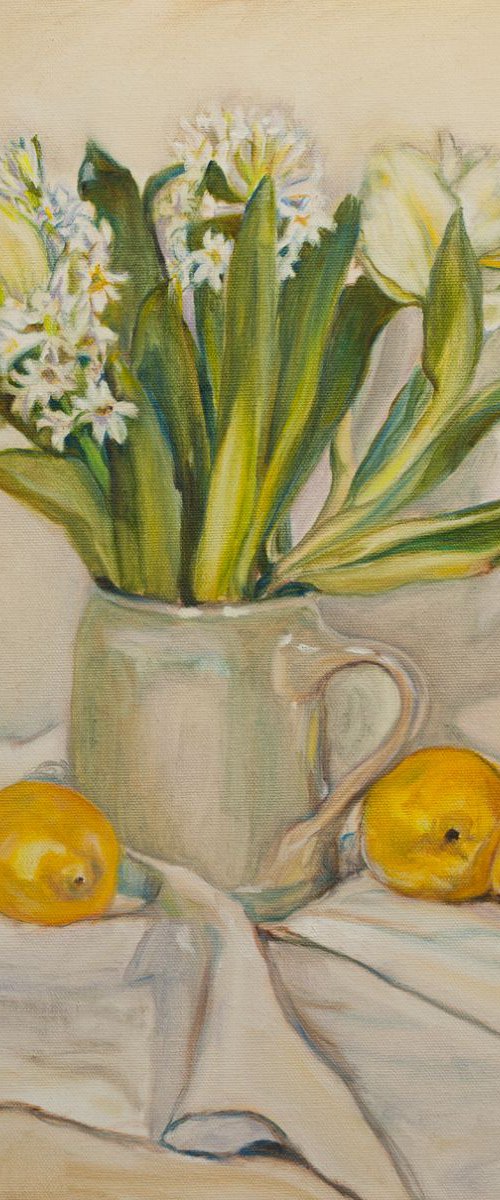 White Flowers and Lemons by Liudmila Pisliakova